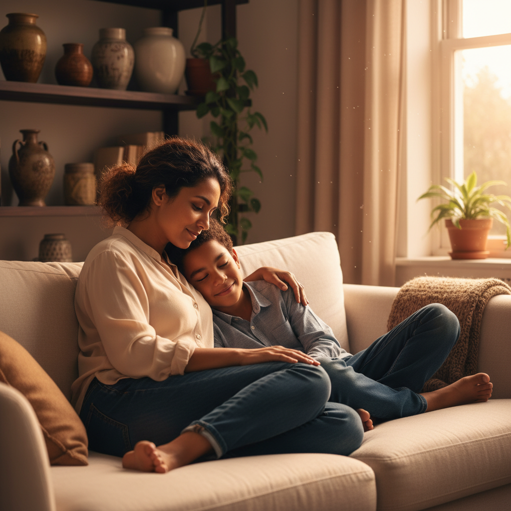 Quiet parent child moment showing connection through listening and presence
