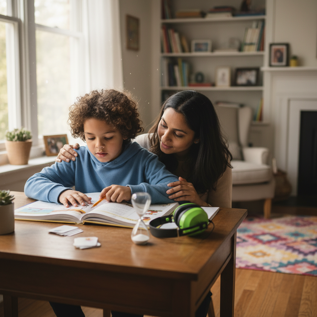 Child studying in a calm workspace
