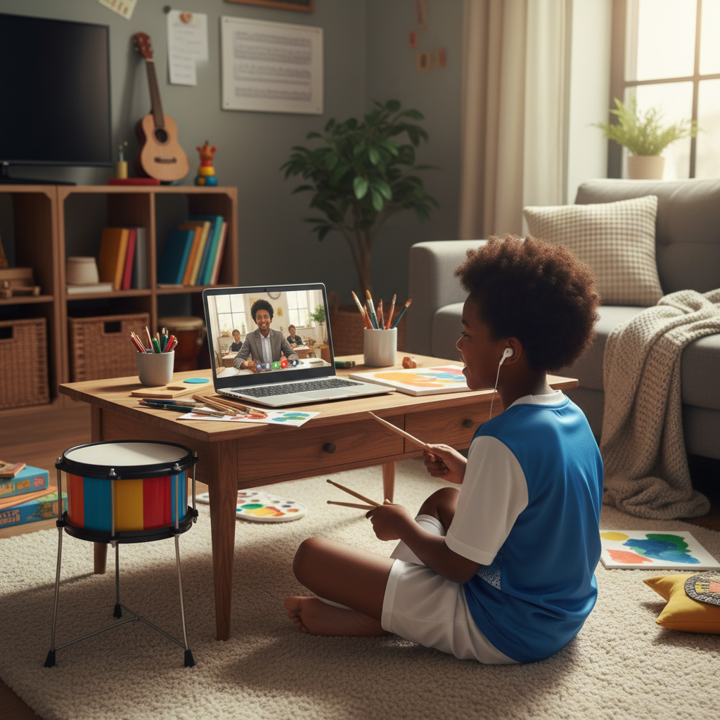 Child balancing online school with other interests at home