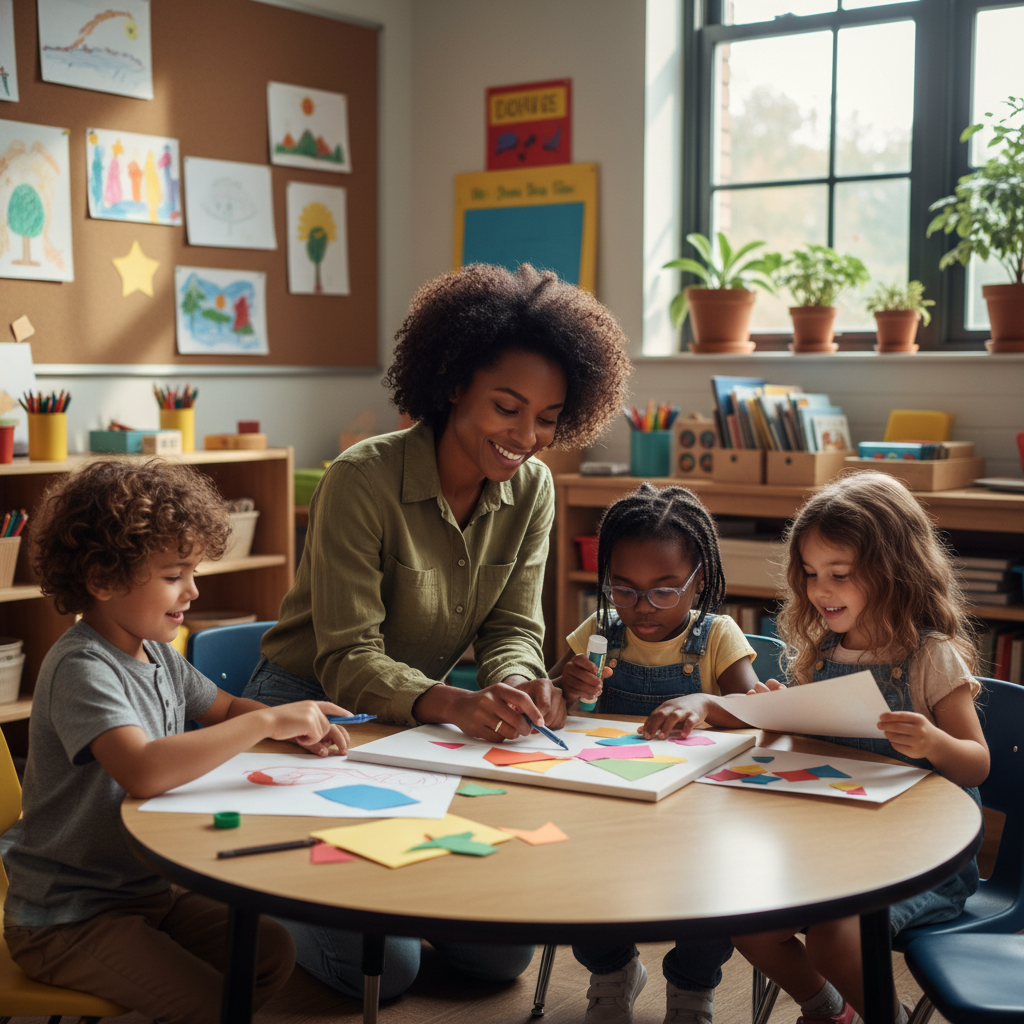 Teacher supporting children in a classroom