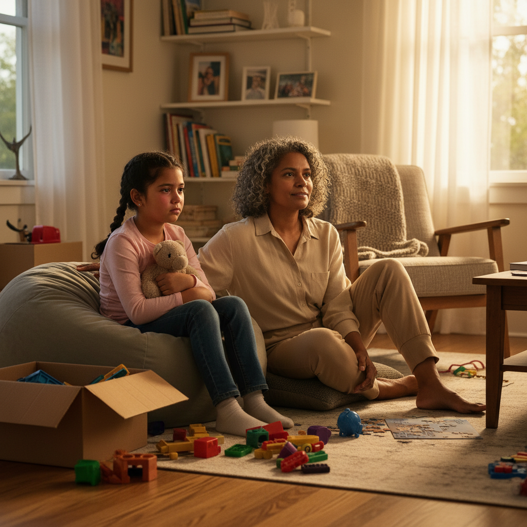 Parent supporting an overloaded child with calm presence