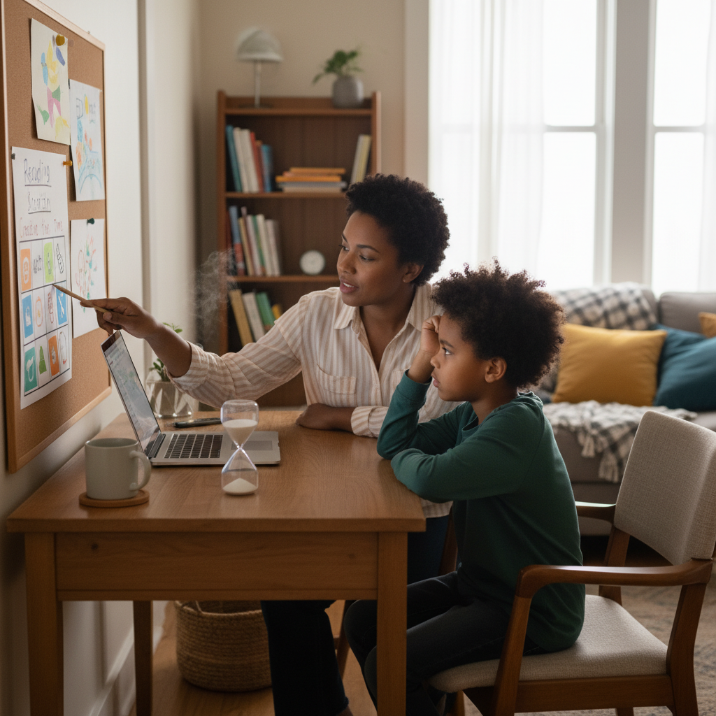Parent helping child build structure during online learning