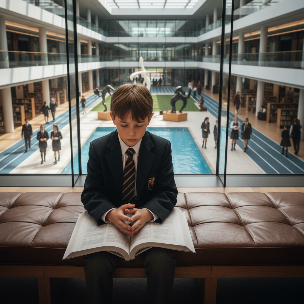 Child feeling isolated inside a polished private school environment