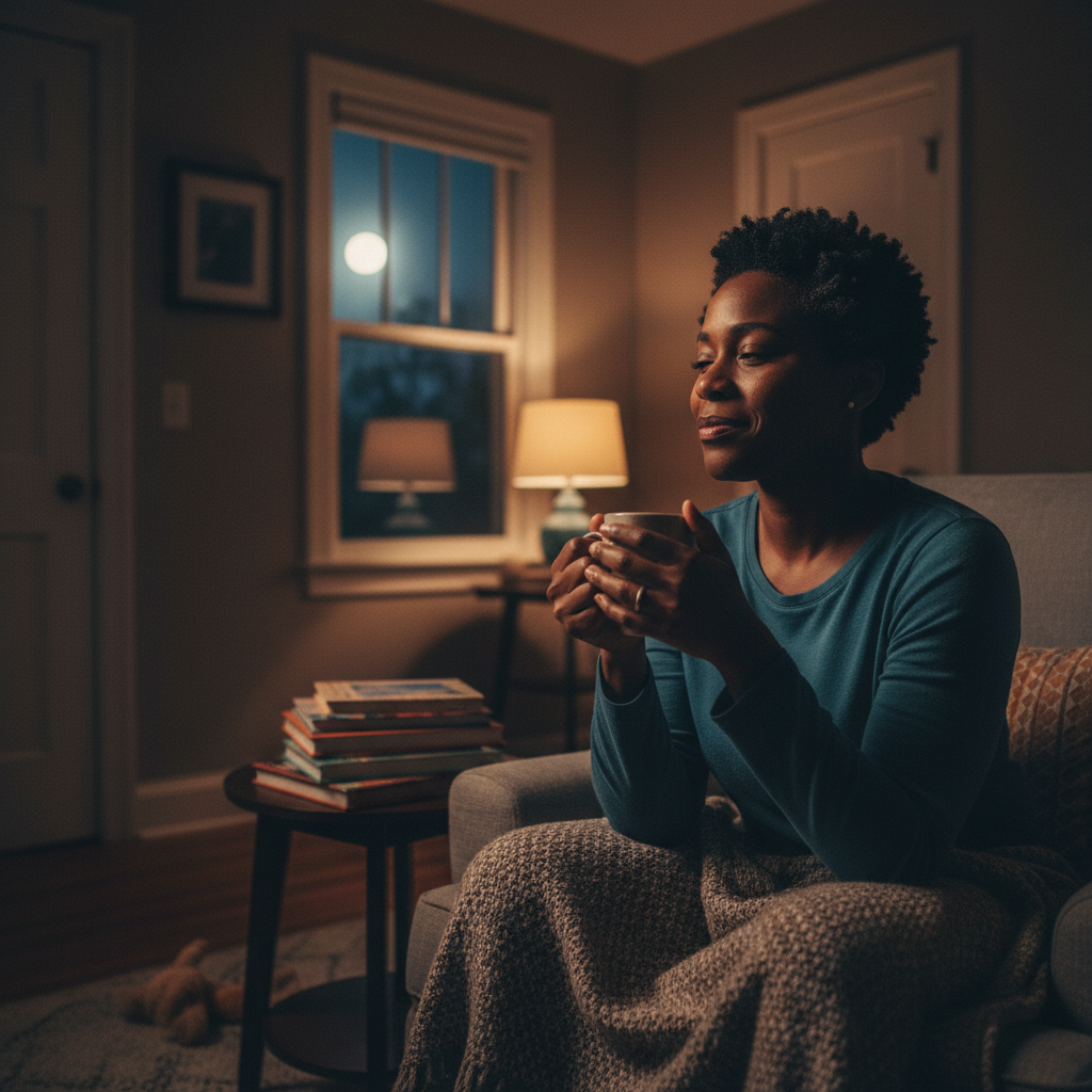 Parent winding down quietly at night