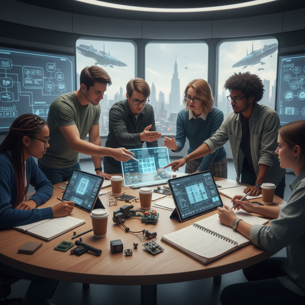 Students solving a practical challenge together in a future-ready classroom