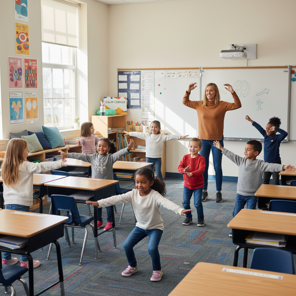 Children doing a calm movement break to support focus and regulation