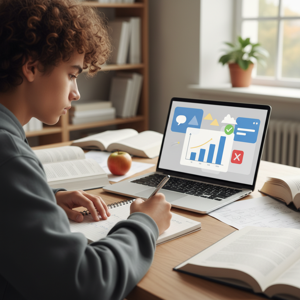 Student receiving fast feedback during online learning