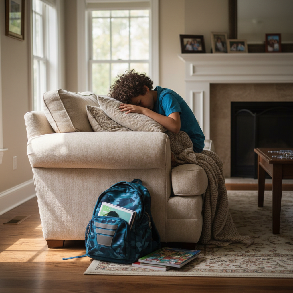 Child showing subtle signs of stress at home