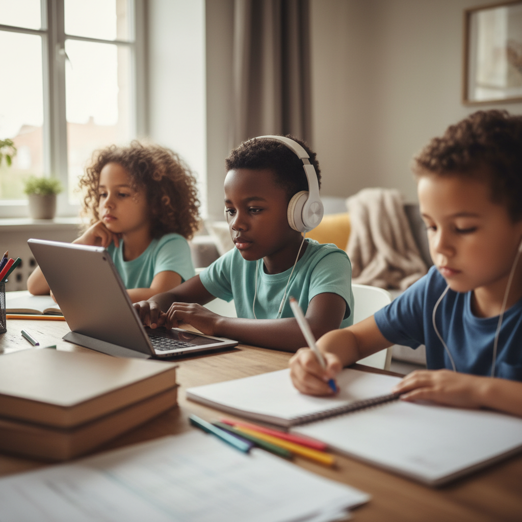 Child feeling calm and focused while learning online at home