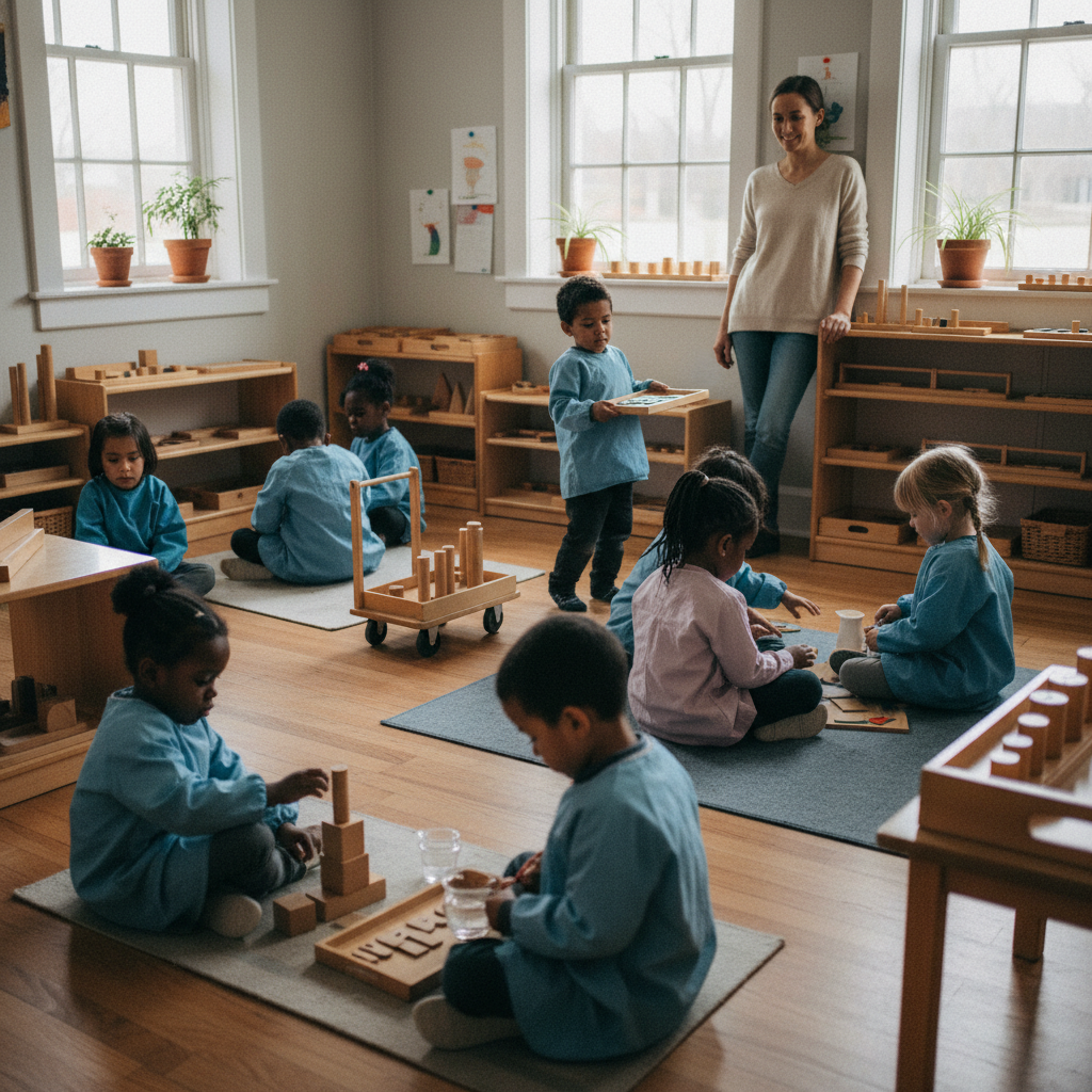 Mixed Montessori classroom showing different types of children engaging in different ways