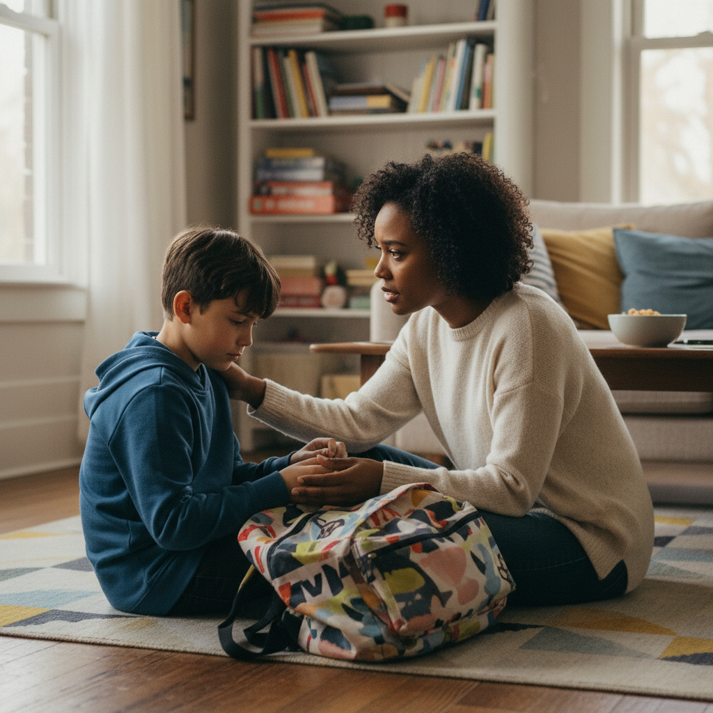 Parent and child talking together