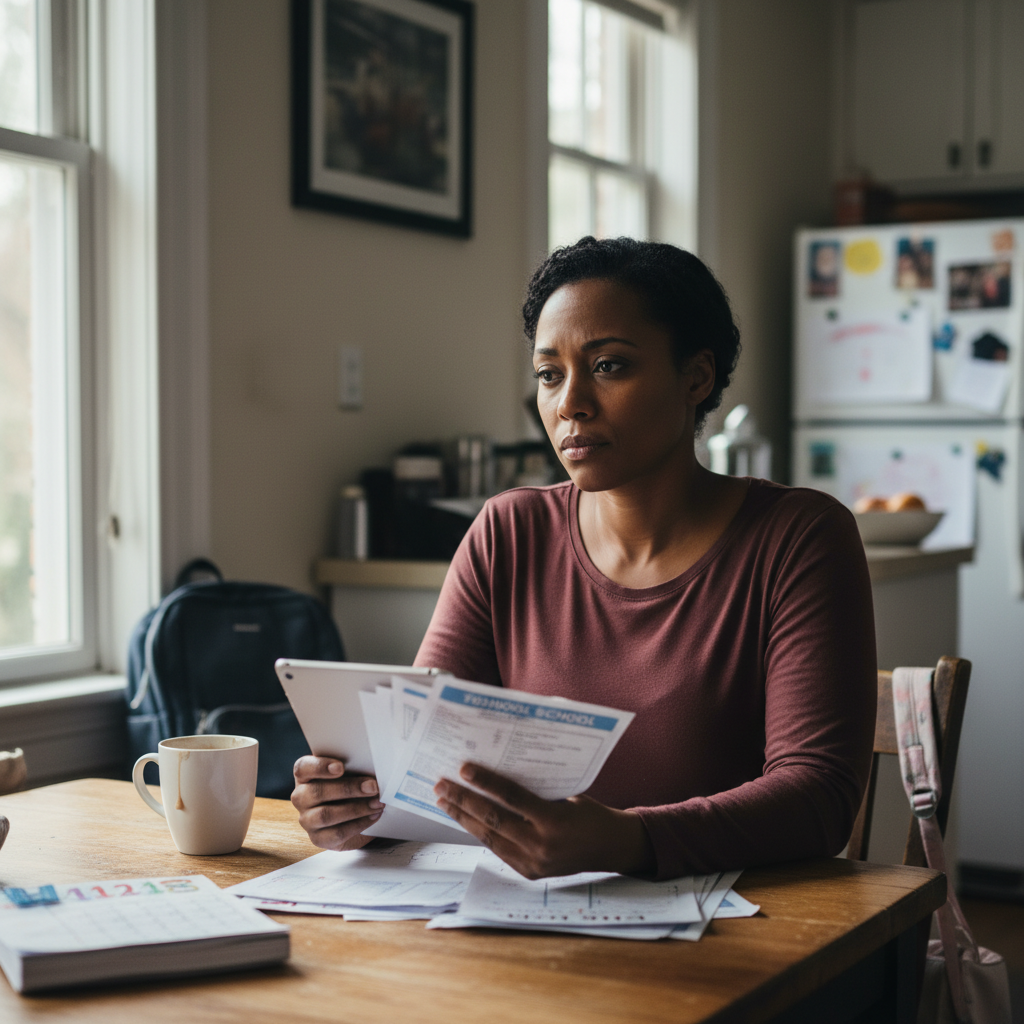Parent looking disconnected while reading school information