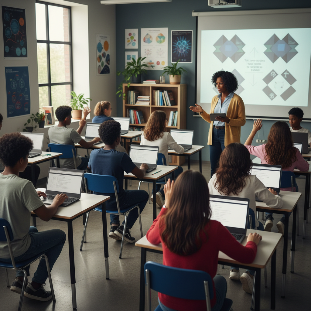 Students explaining thinking and process in an AI literacy lesson