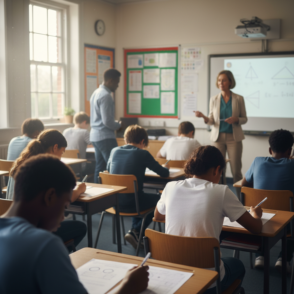 Students in a structured traditional classroom environment