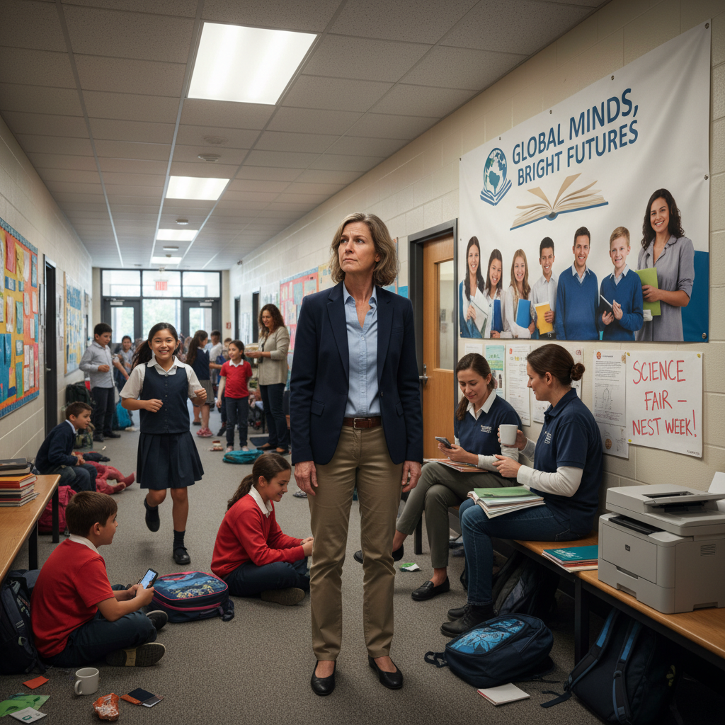 School leader or teacher in an international school setting confronting the gap between branding and daily reality
