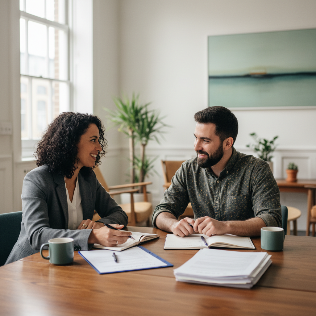 Honest school hiring conversation between leadership and educator in a calm transparent setting