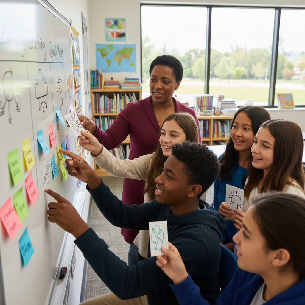 Teacher and students reflecting on resilience communication and learning skills