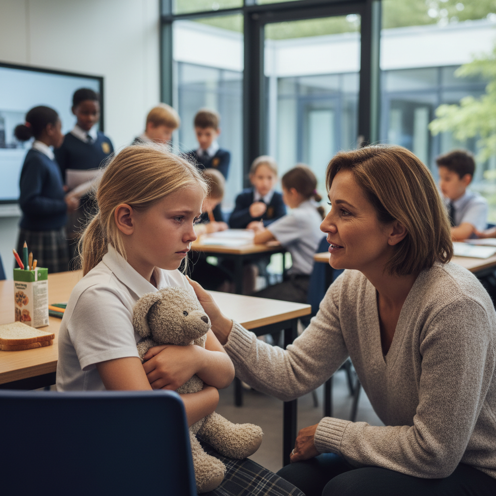 Withdrawn student briefly comforted when someone speaks her language