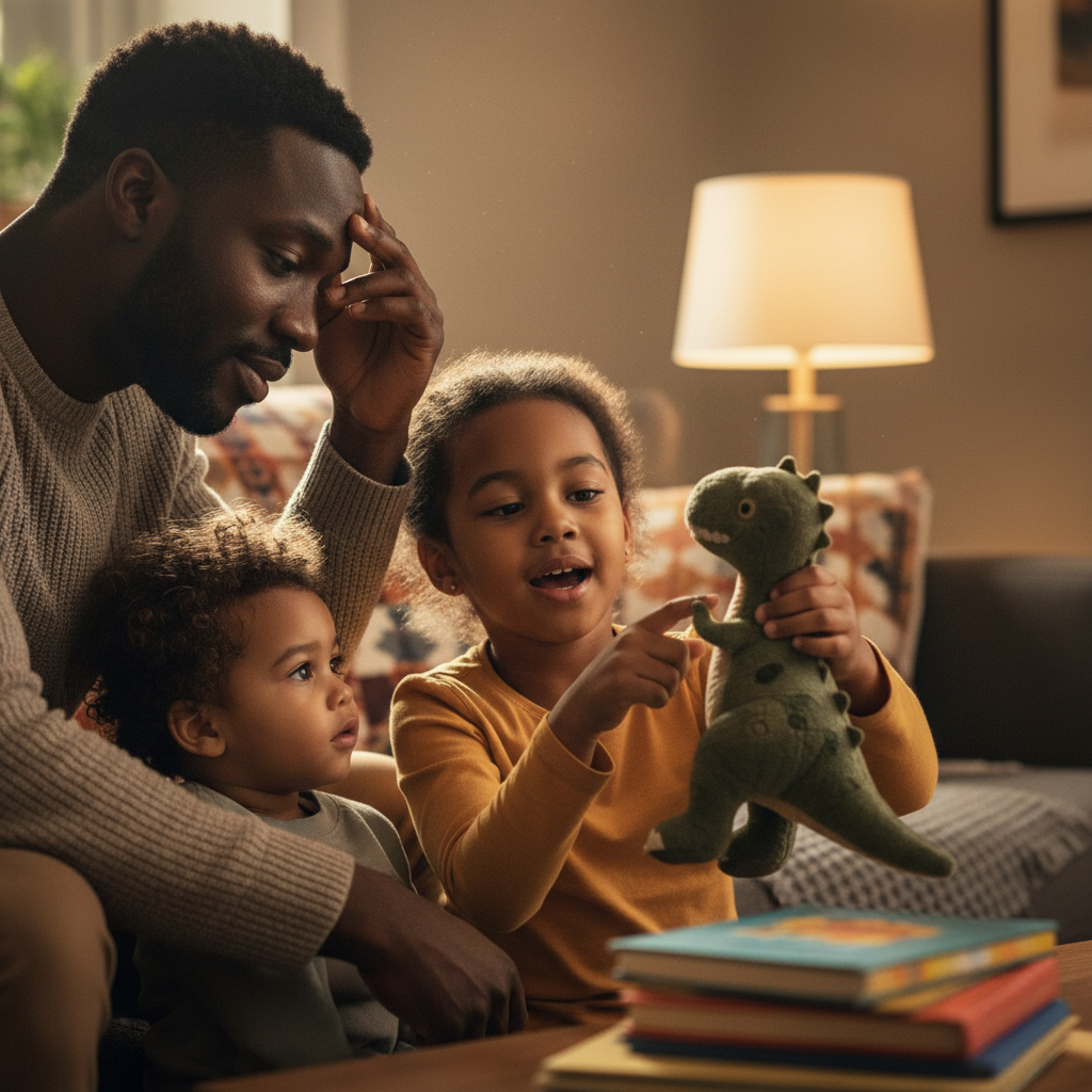 Child showing a treasured object to a parent who is listening closely