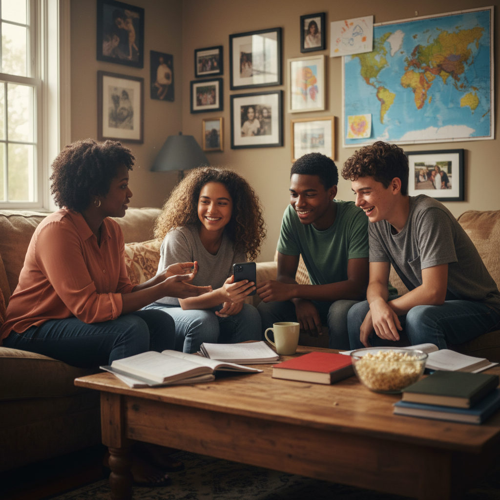 Teen friends navigating social situations together