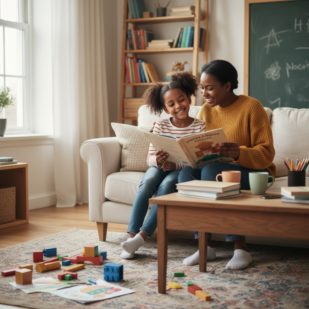 Parent and child spending time together at home