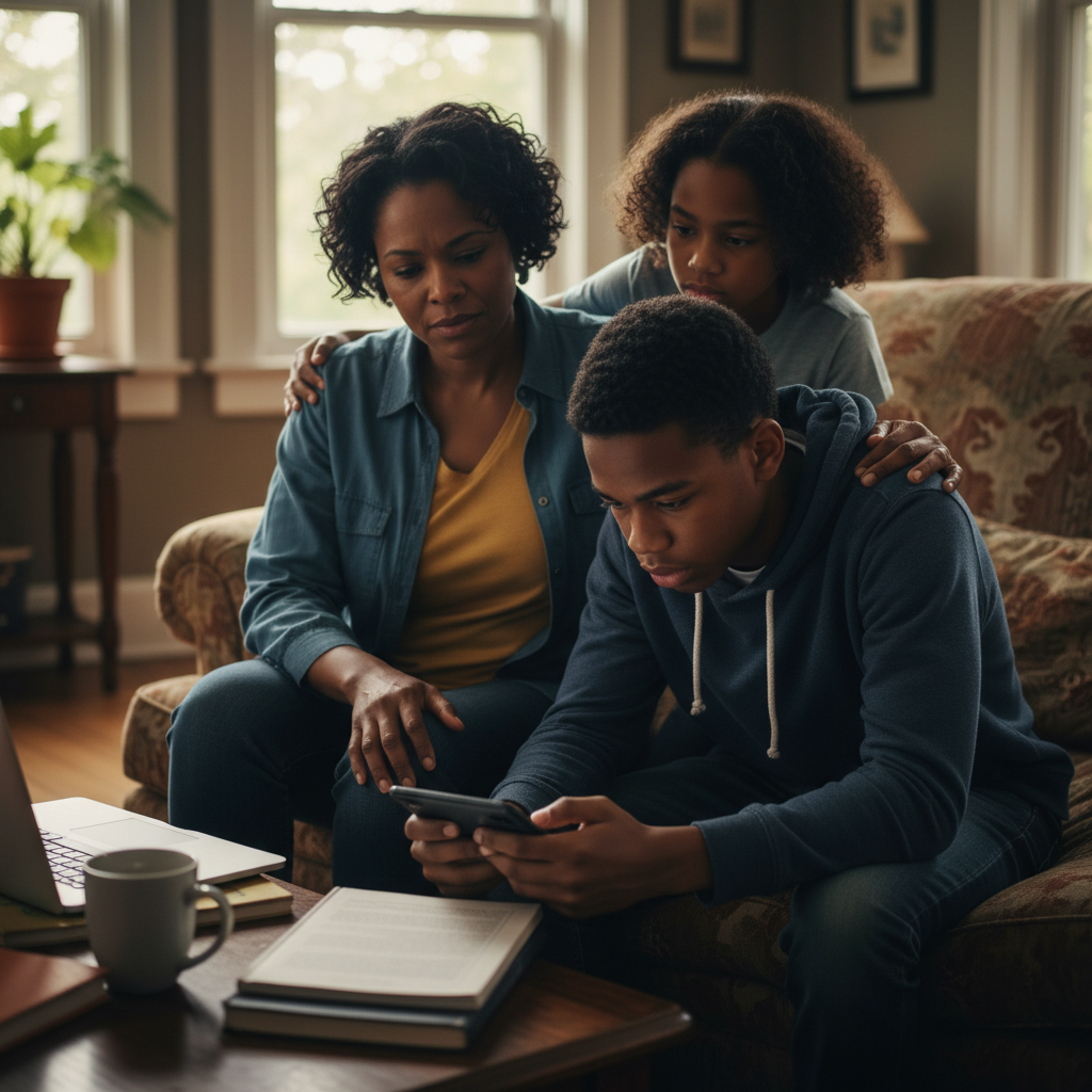 Parent supporting a teenager through a difficult conversation