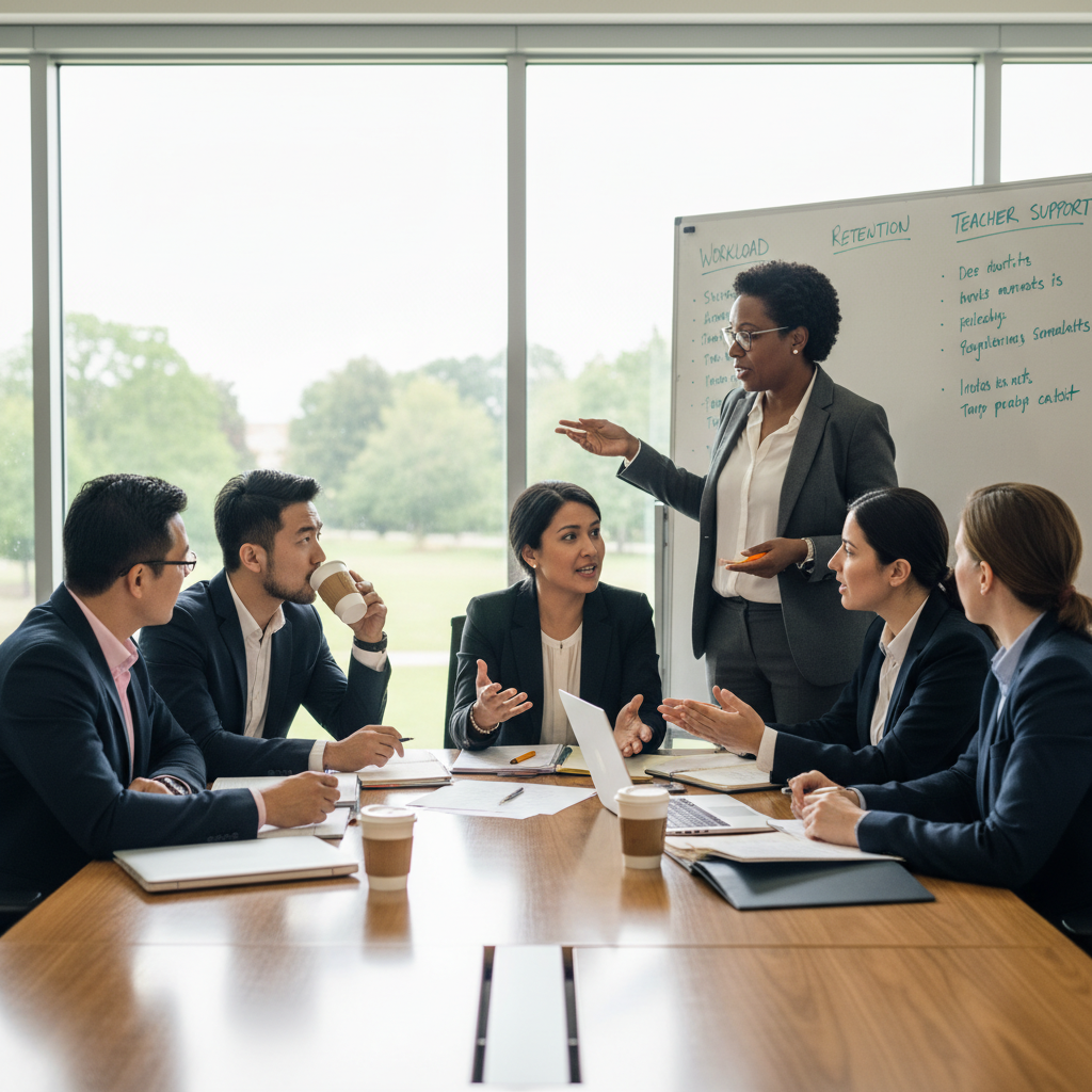 School leaders in a practical staff meeting